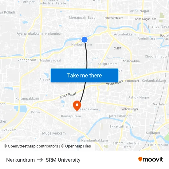 Nerkundram to SRM University map