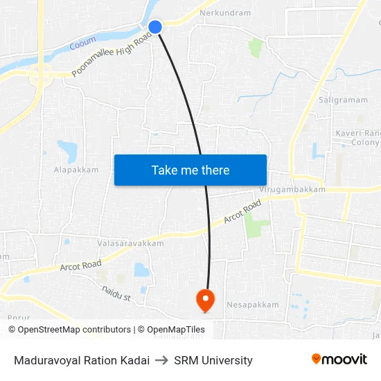 Maduravoyal Ration Kadai to SRM University map