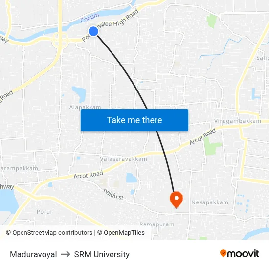 Maduravoyal to SRM University map