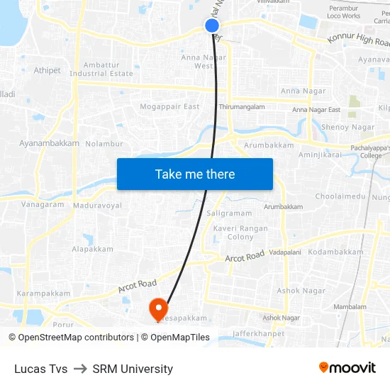 Lucas Tvs to SRM University map