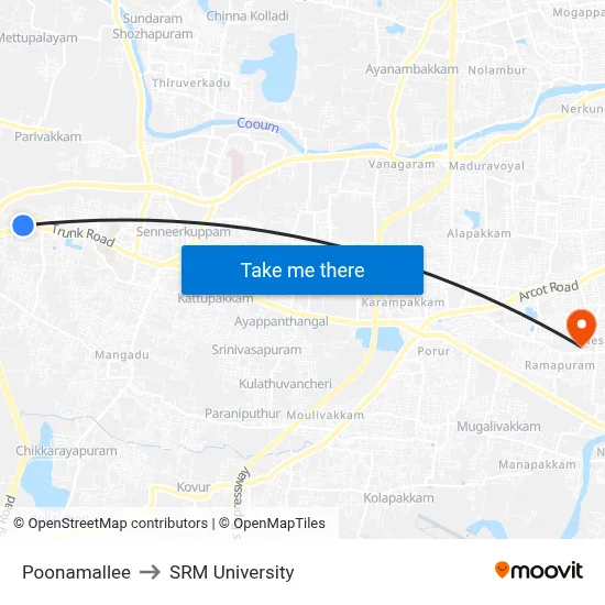 Poonamallee to SRM University map