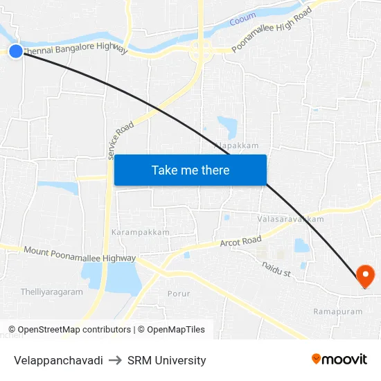 Velappanchavadi to SRM University map