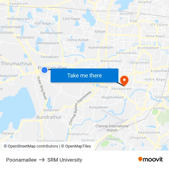 Poonamallee to SRM University map