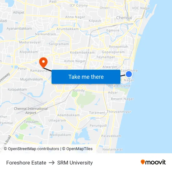 Foreshore Estate to SRM University map