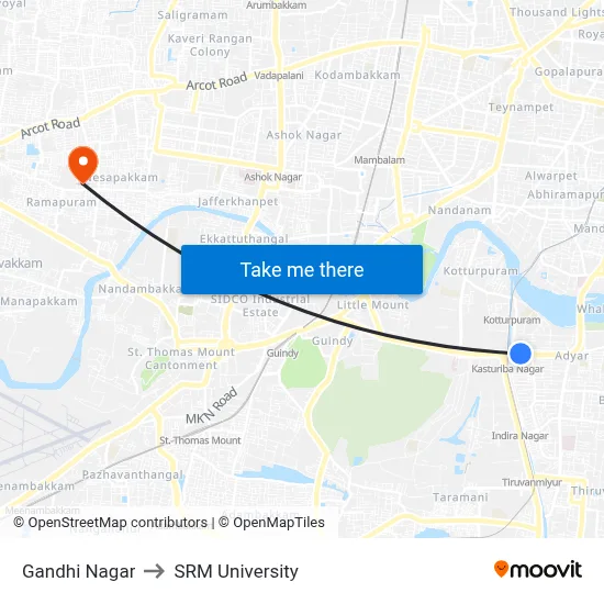 Gandhi Nagar to SRM University map
