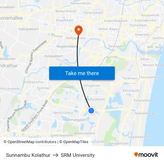 Sunnambu Kolathur to SRM University map