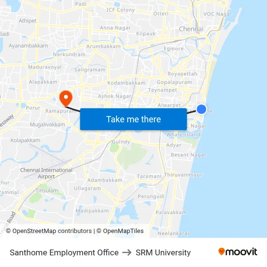 Santhome Employment Office to SRM University map