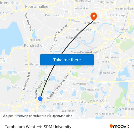 Tambaram West to SRM University map