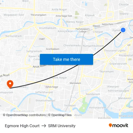 Egmore High Court to SRM University map