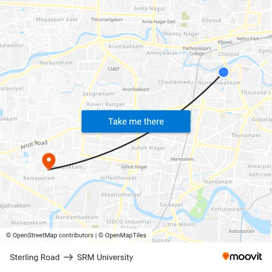 Sterling Road to SRM University map