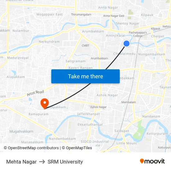 Mehta Nagar to SRM University map