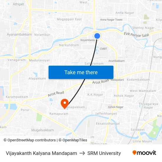 Vijayakanth Kalyana Mandapam to SRM University map