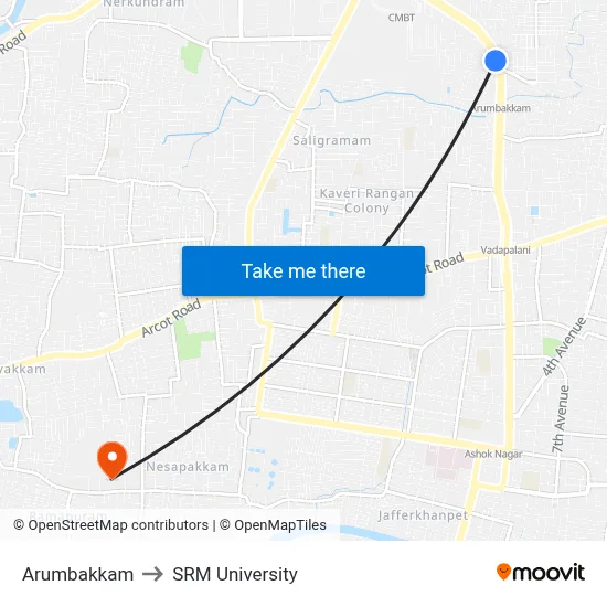 Arumbakkam to SRM University map