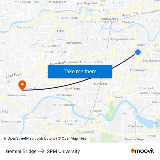 Gemini Bridge to SRM University map