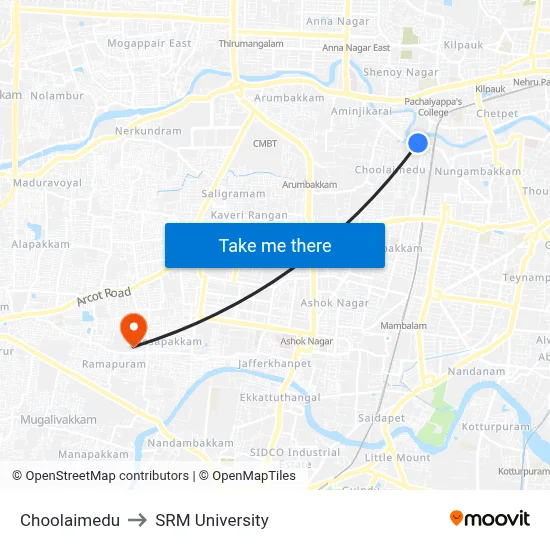 Choolaimedu to SRM University map