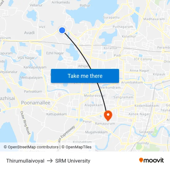 Thirumullaivoyal to SRM University map