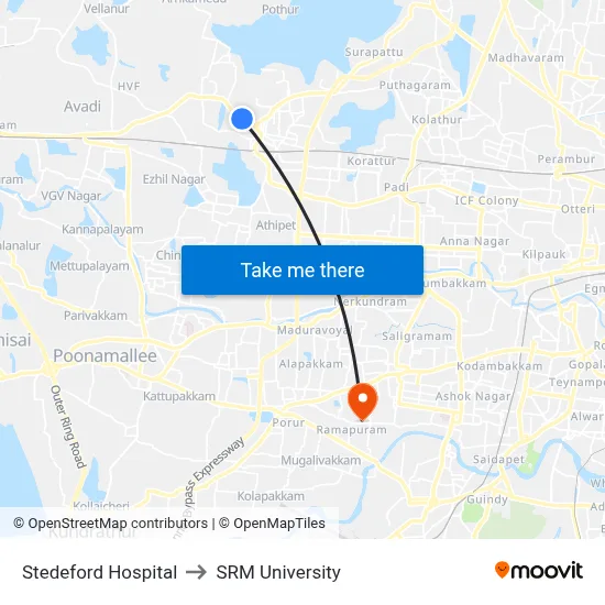 Stedeford Hospital to SRM University map