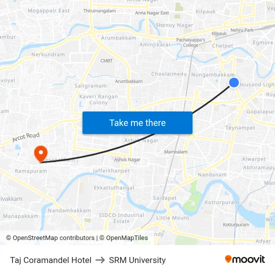 Taj Coramandel Hotel to SRM University map