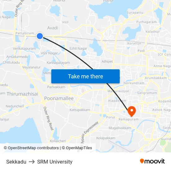 Sekkadu to SRM University map