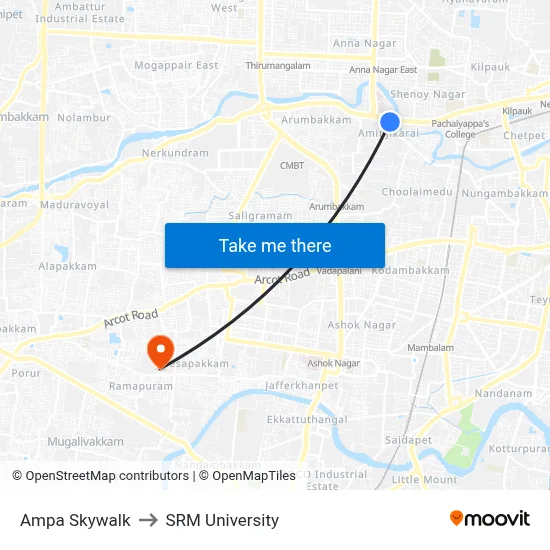Ampa Skywalk to SRM University map