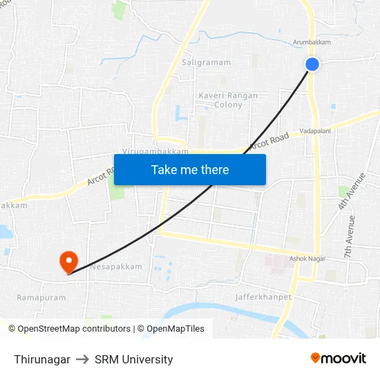 Thirunagar to SRM University map