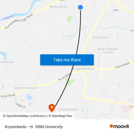 Koyembedu to SRM University map