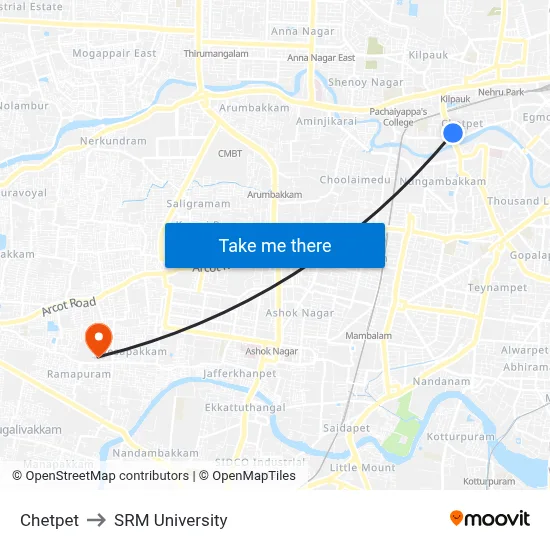 Chetpet to SRM University map