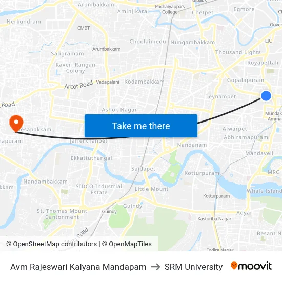 Avm Rajeswari Kalyana Mandapam to SRM University map