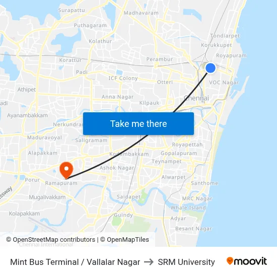 Mint Bus Terminal / Vallalar Nagar to SRM University map