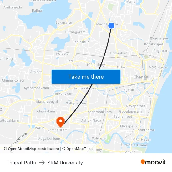 Thapal Pattu to SRM University map