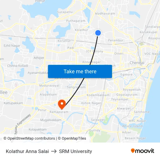 Kolathur Anna Salai to SRM University map
