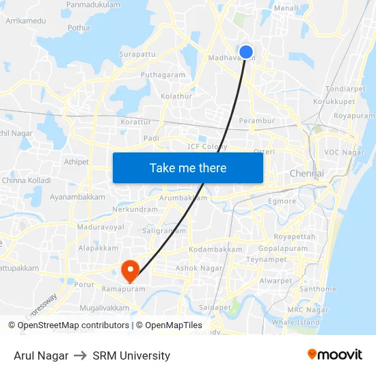 Arul Nagar to SRM University map