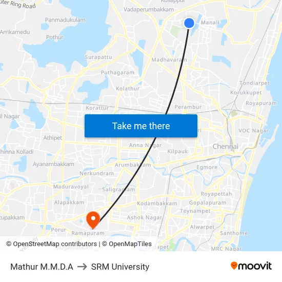 Mathur M.M.D.A to SRM University map