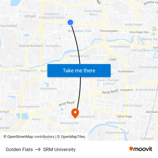 Golden Flats to SRM University map
