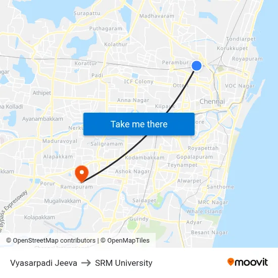 Vyasarpadi Jeeva to SRM University map