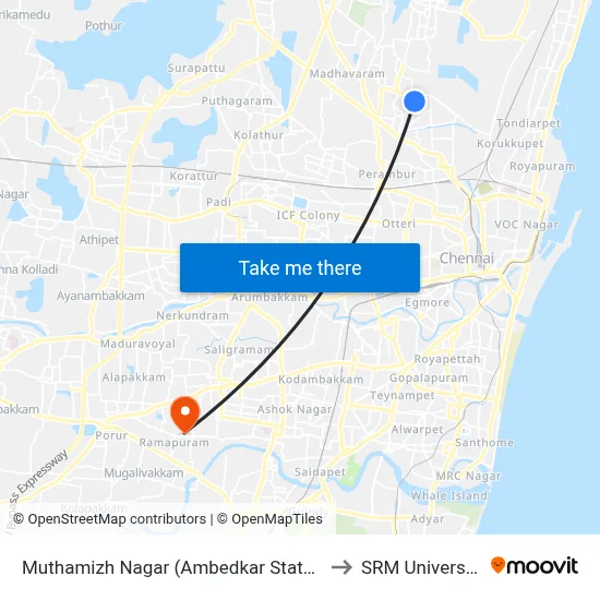 Muthamizh Nagar (Ambedkar Statue) to SRM University map