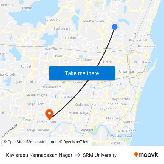 Kaviarasu Kannadasan Nagar to SRM University map