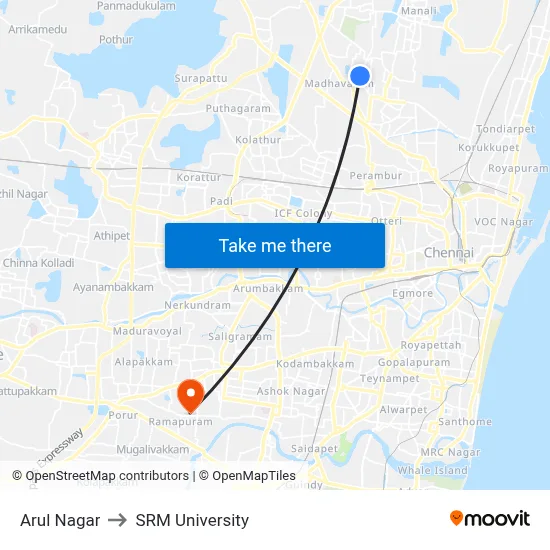 Arul Nagar to SRM University map