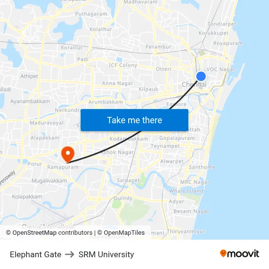 Elephant Gate to SRM University map