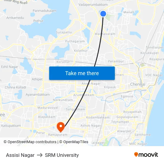 Assisi Nagar to SRM University map
