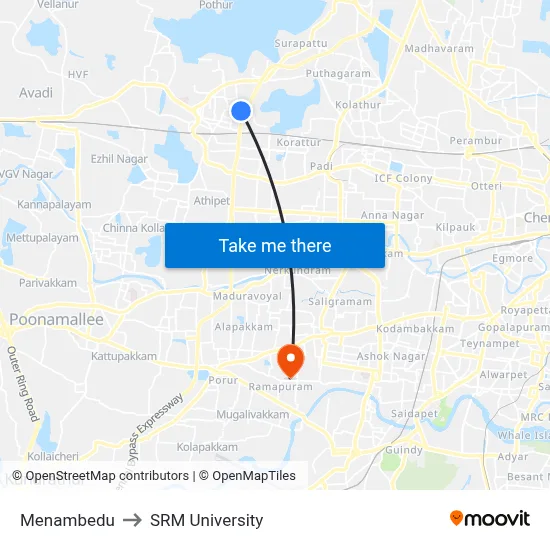 Menambedu to SRM University map