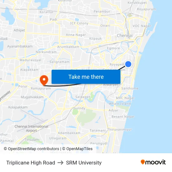Triplicane High Road to SRM University map