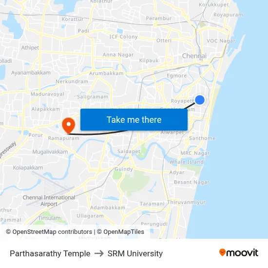 Parthasarathy Temple to SRM University map