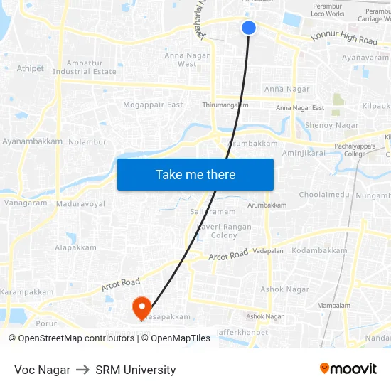 Voc Nagar to SRM University map