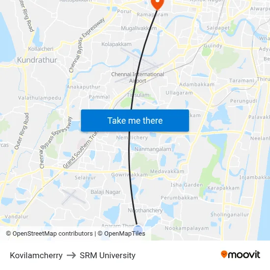 Kovilamcherry to SRM University map