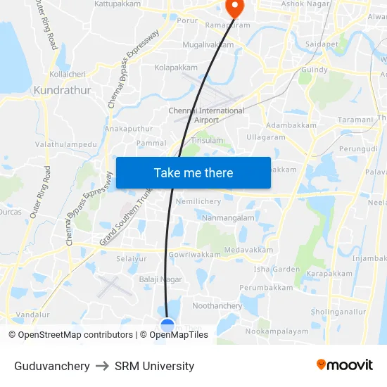Guduvanchery to SRM University map