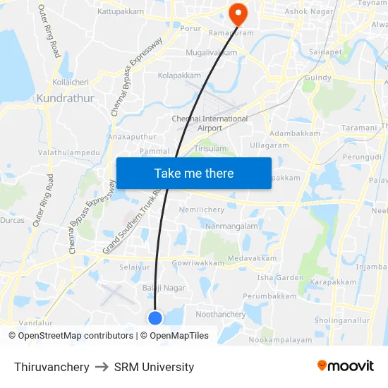 Thiruvanchery to SRM University map