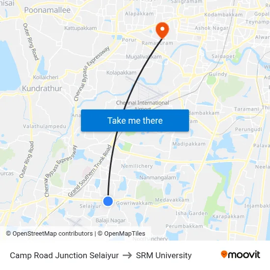 Camp Road Junction Selaiyur to SRM University map