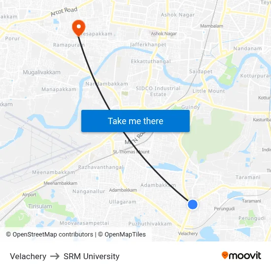 Velachery to SRM University map