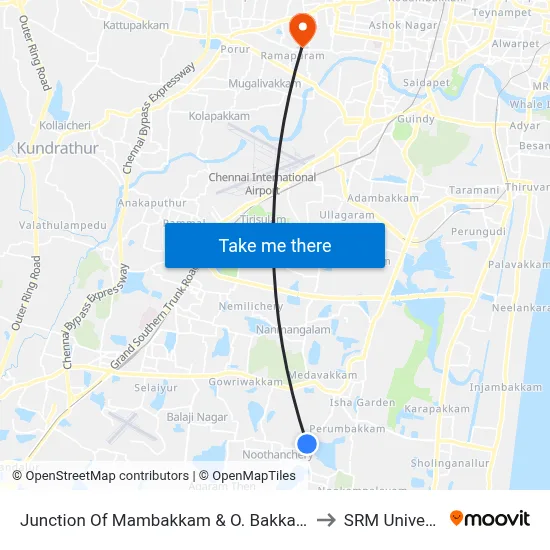 Junction Of Mambakkam & O. Bakkam Road to SRM University map